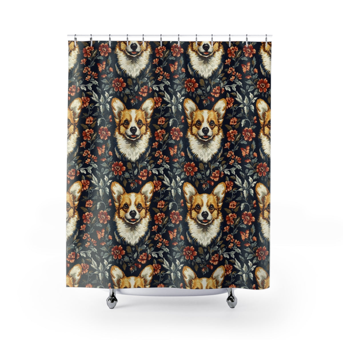 Autumn Blooms Corgi Shower Curtain