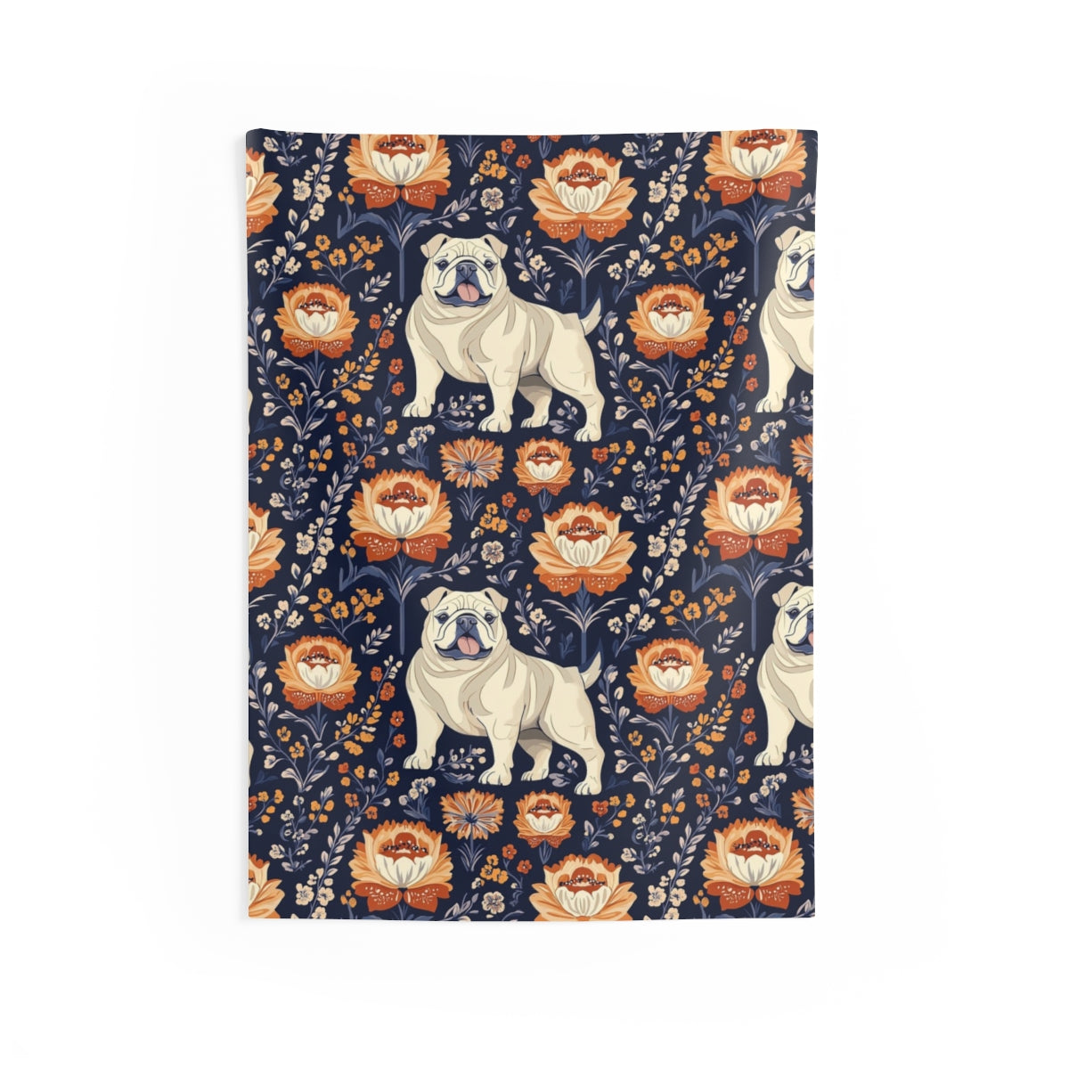 Autumn Blooms English Bulldog Wall Tapestry
