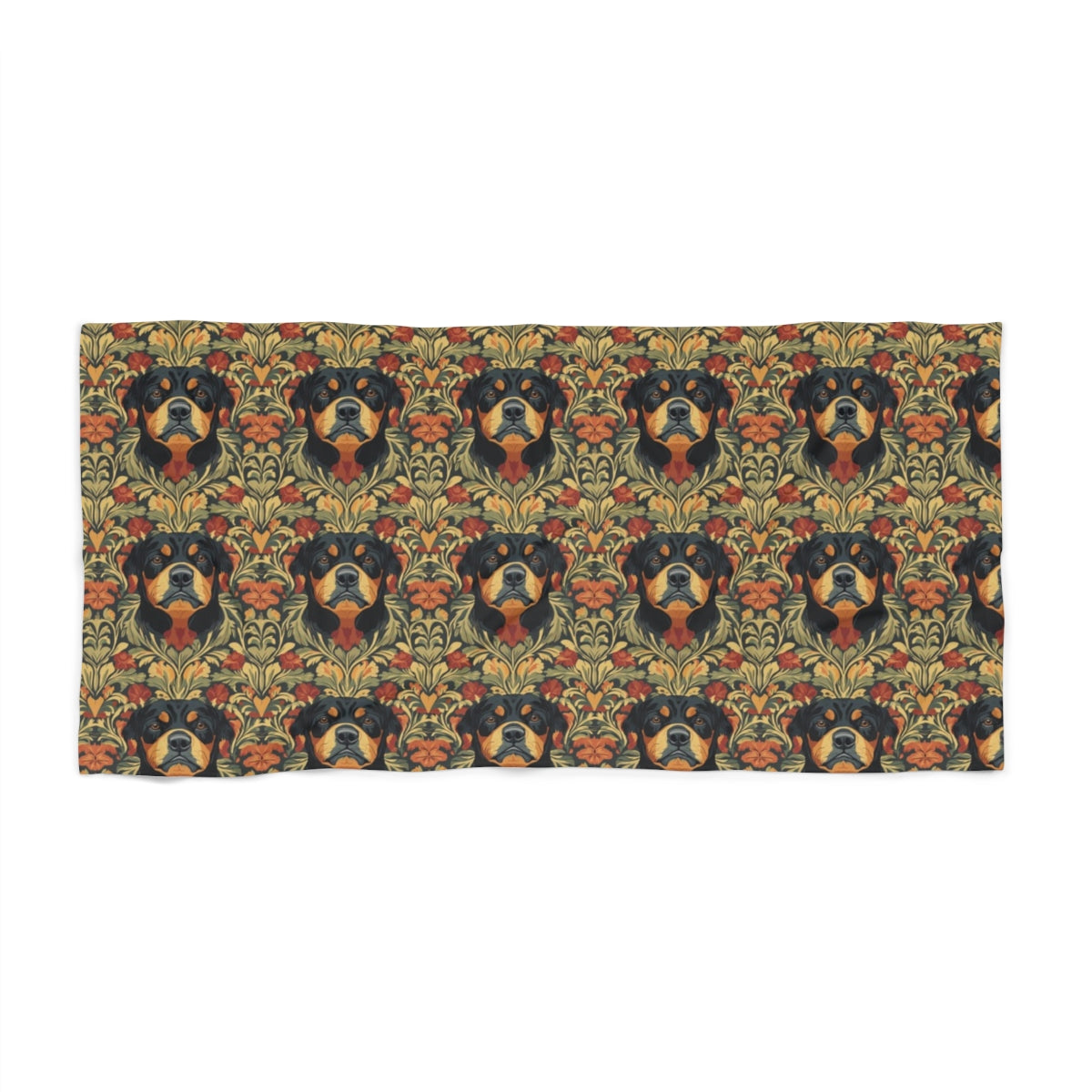 Autumn Damask Rottweilers Beach Towel