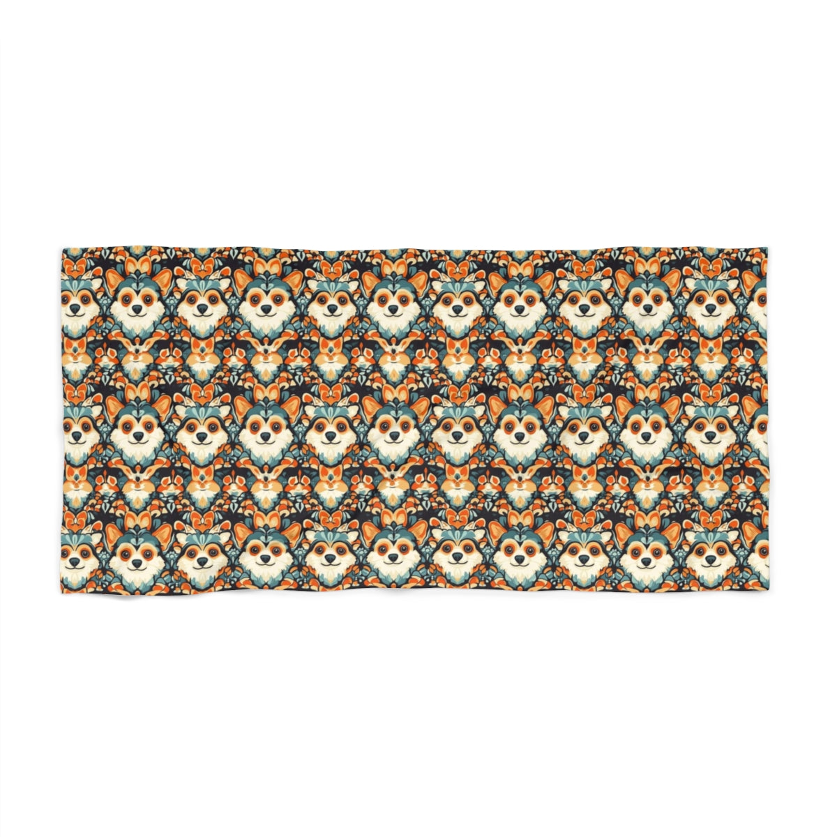 Autumn Folk Corgis Beach Towel