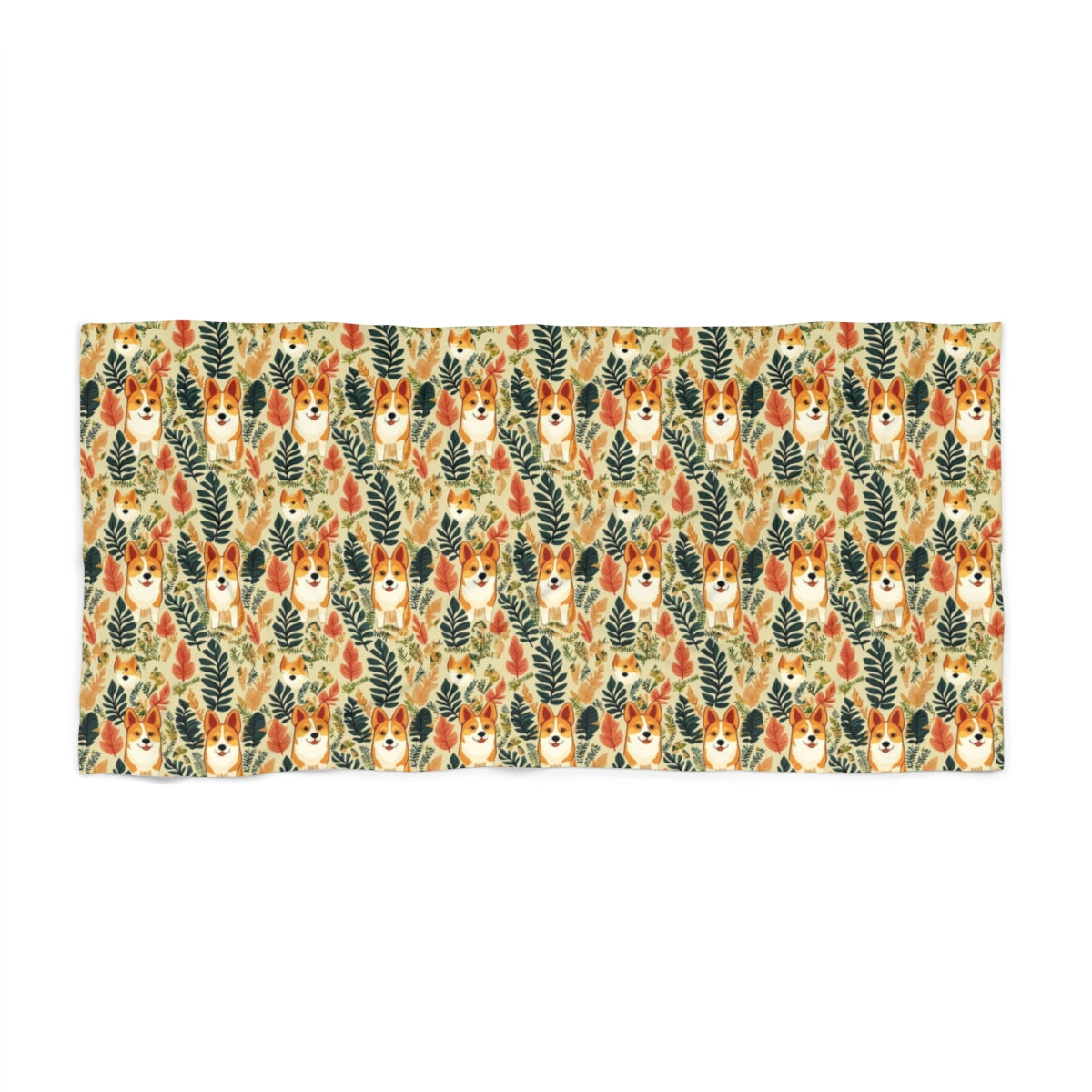 Autumn Meadow Corgis Beach Towel