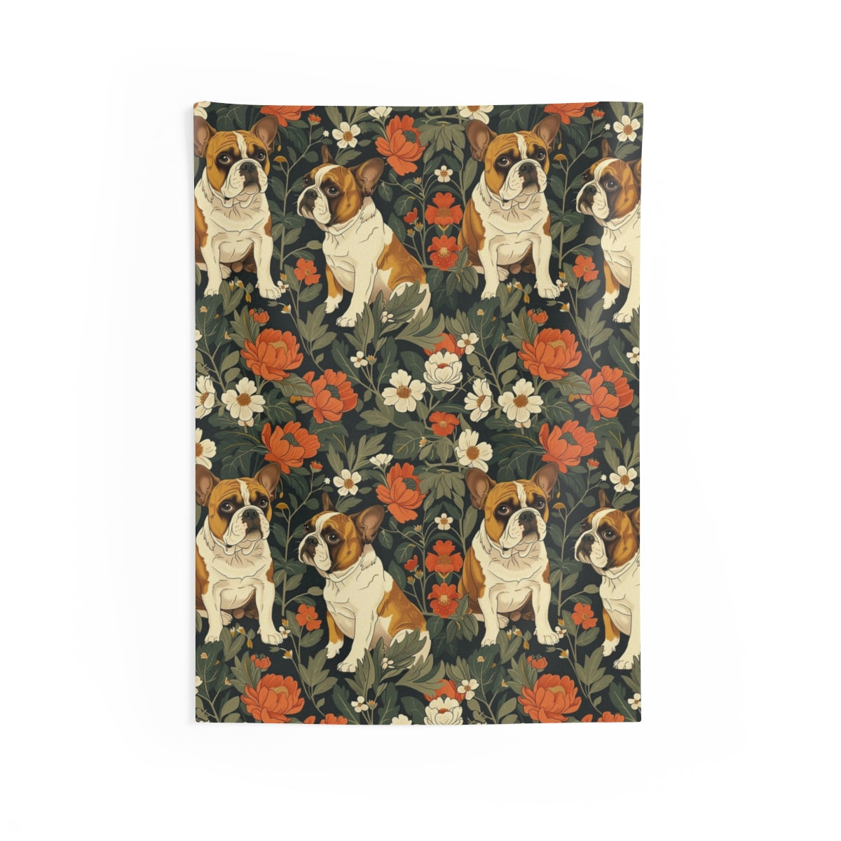 Botanical Bulldog Garden Wall Tapestry