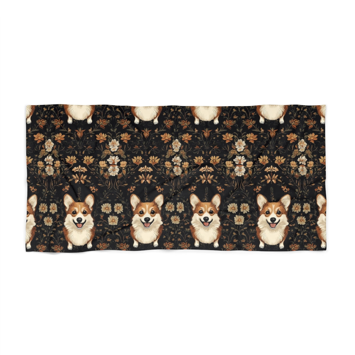 Charcoal Autumn Corgis Beach Towel