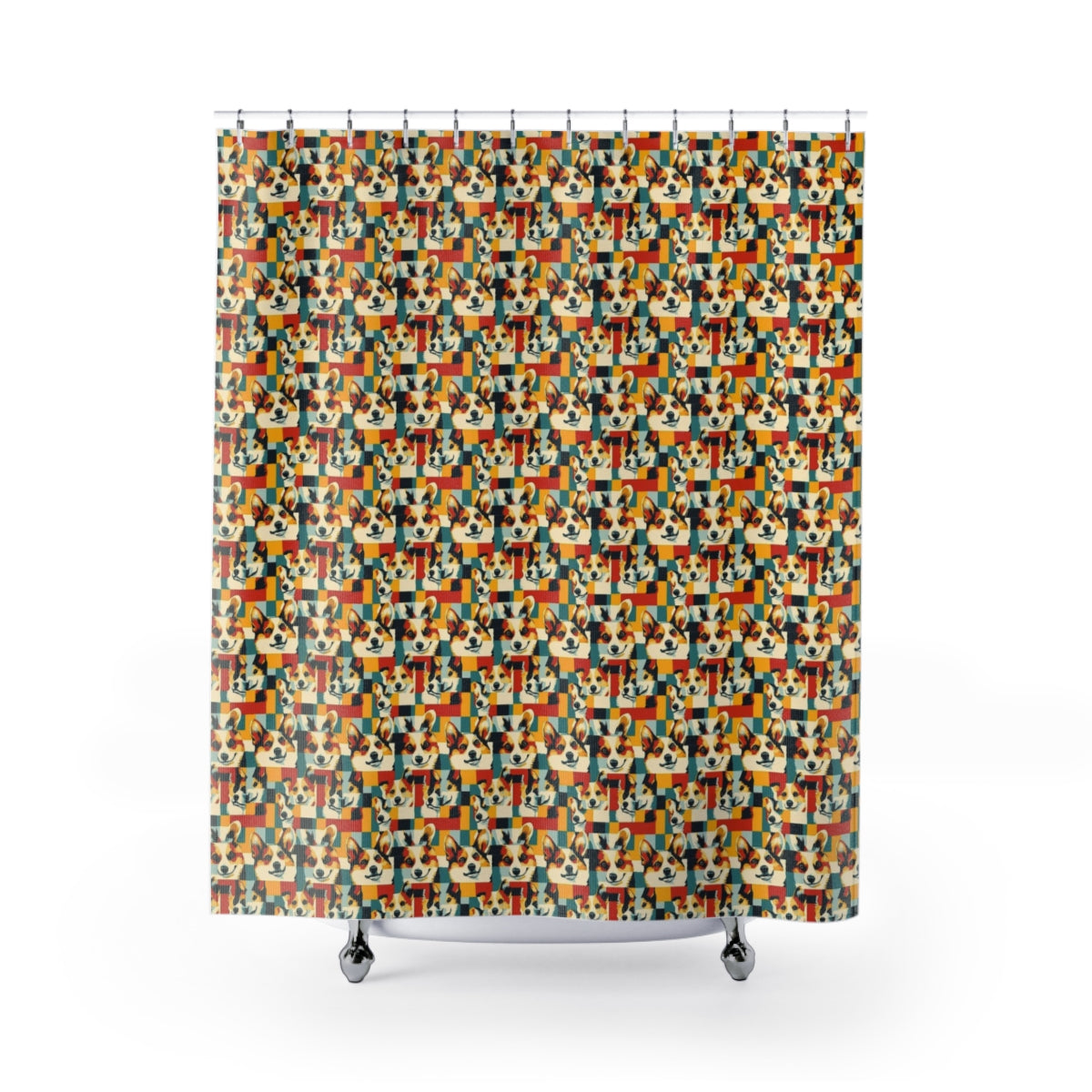 Cubist Corgi Kaleidoscope Shower Curtain