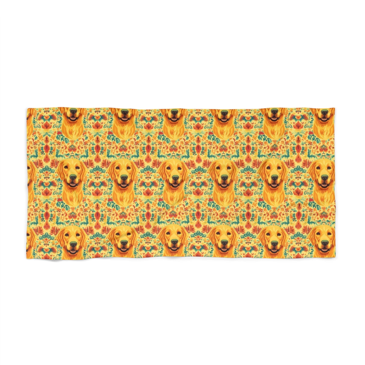Golden Folklore Blooms Beach Towel