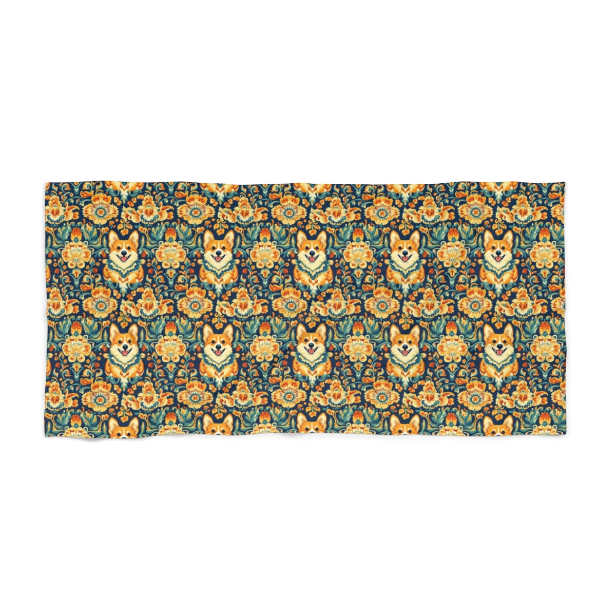 Imperial Brocade Corgis Beach Towel