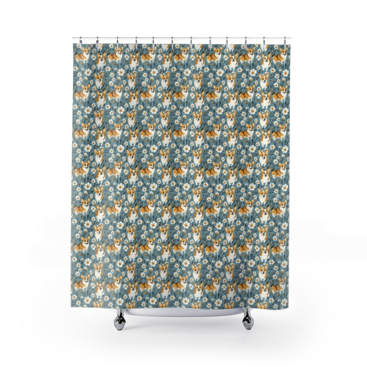Meadow Bloom Corgis Shower Curtain