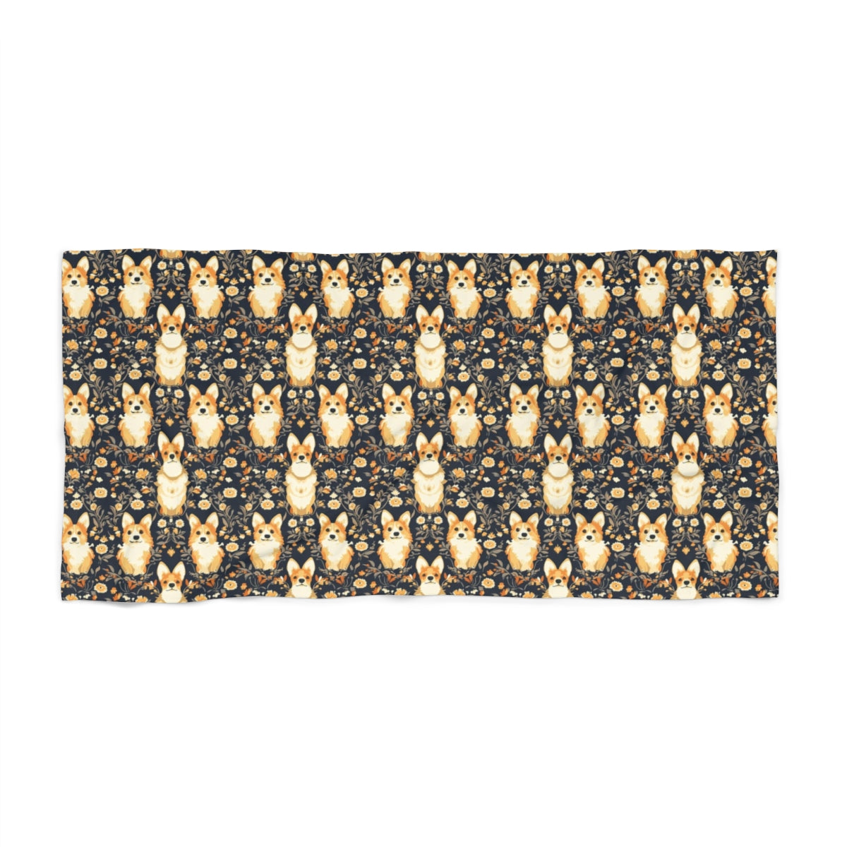 Midnight Autumn Corgis Beach Towel