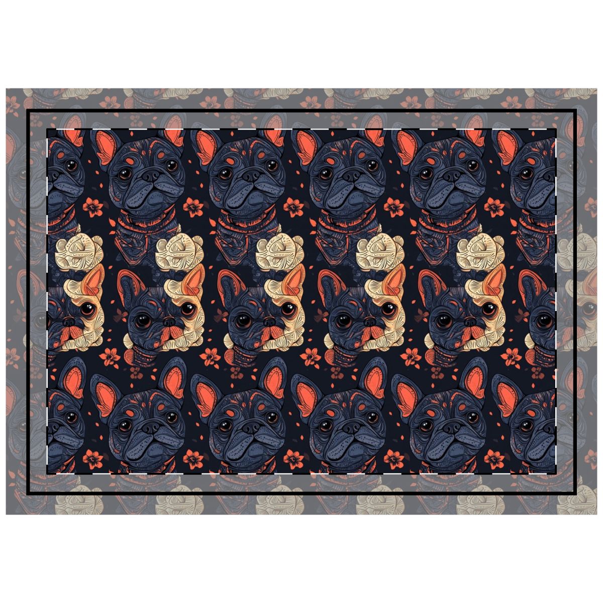 Midnight Bloom Frenchies Throw Pillow