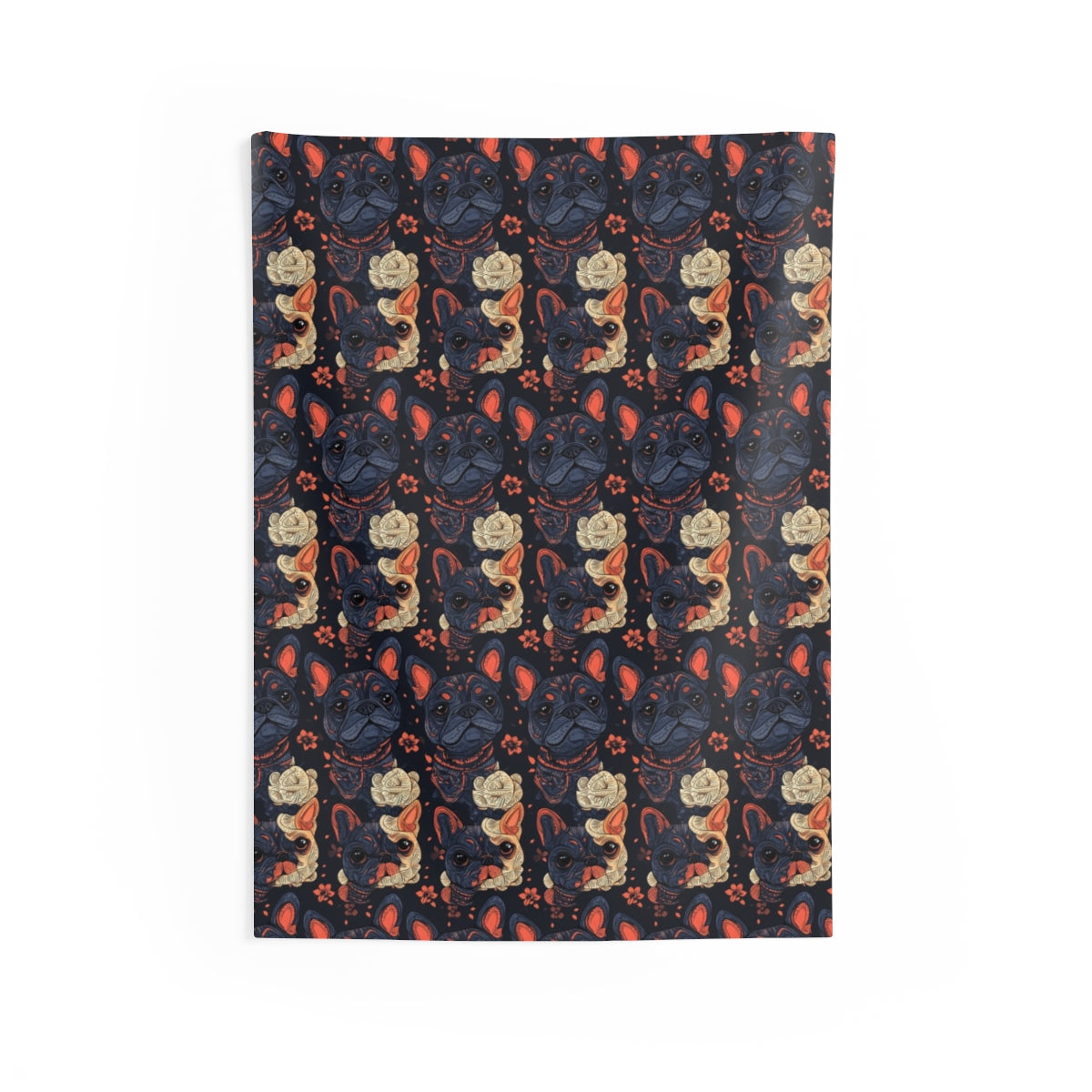 Midnight Bloom Frenchies Wall Tapestry