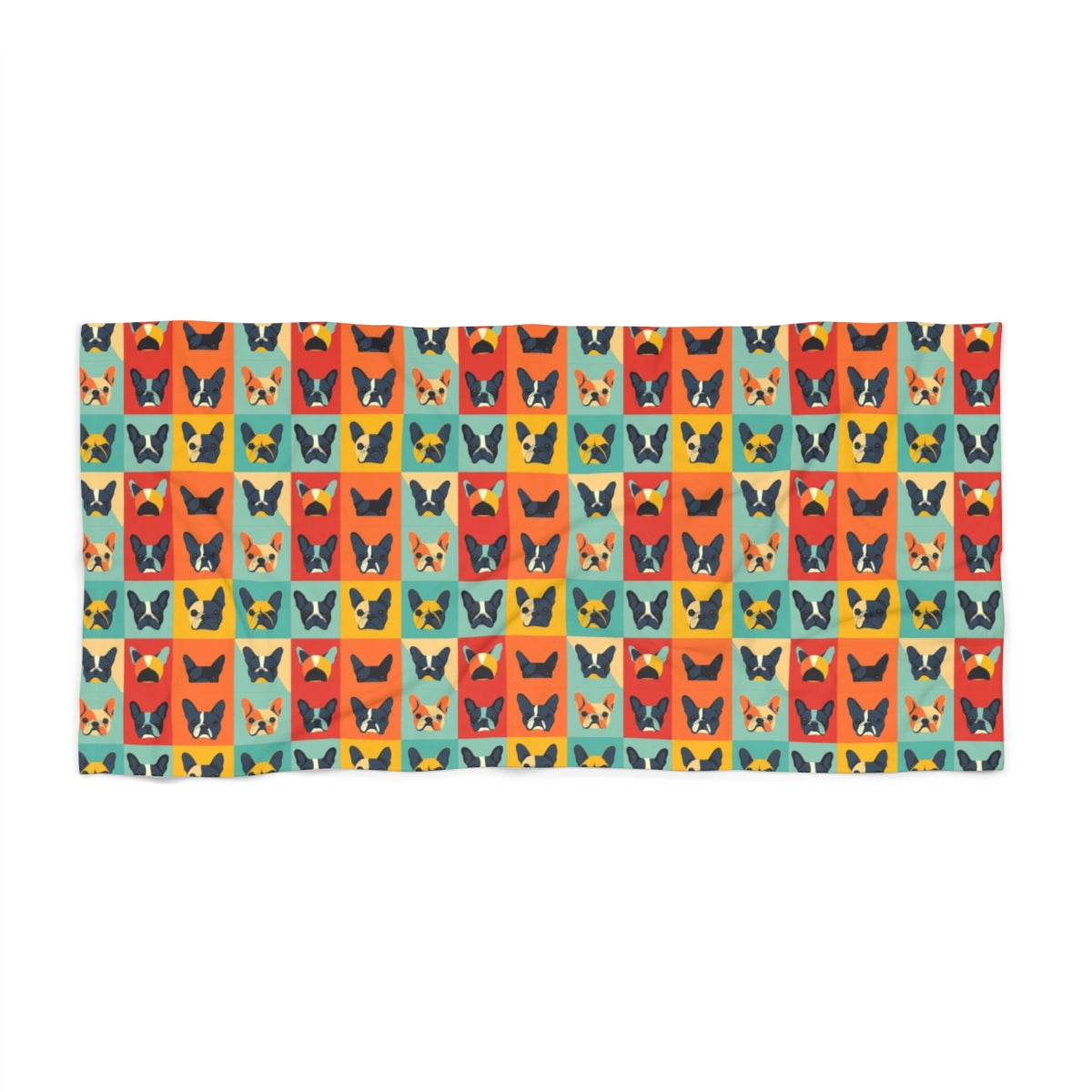 Rainbow Frenchie Grid Beach Towel