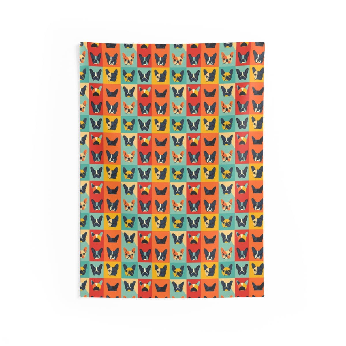 Rainbow Frenchie Grid Wall Tapestry