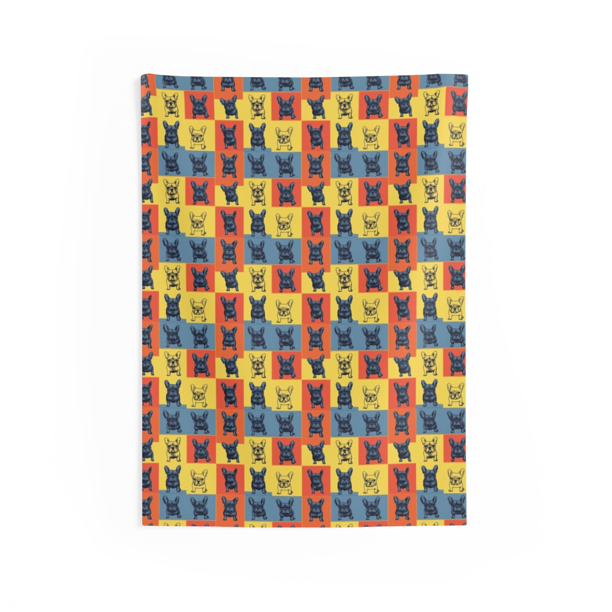 Steel Frenchie Grid Wall Tapestry
