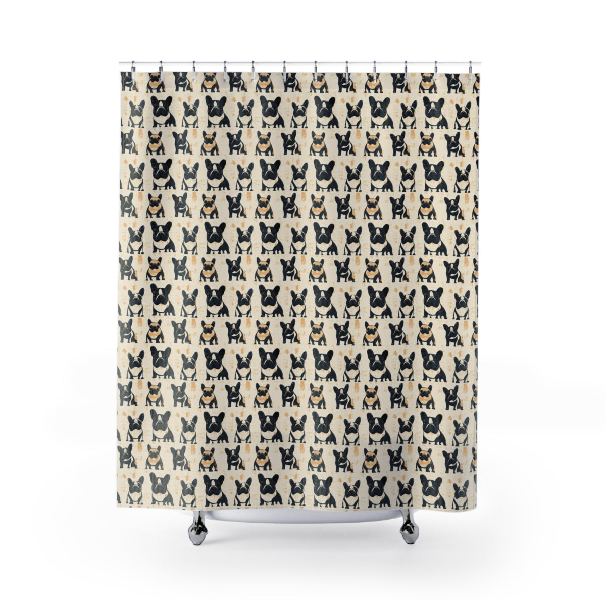 Vintage Frenchie Block Print Shower Curtain