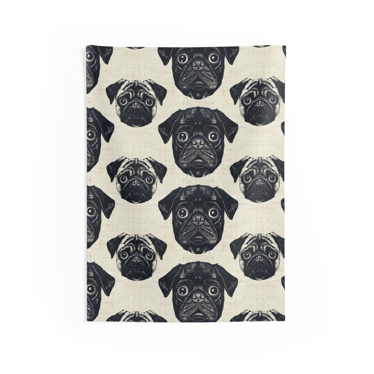 Woodcut Pug Society Wall Tapestry