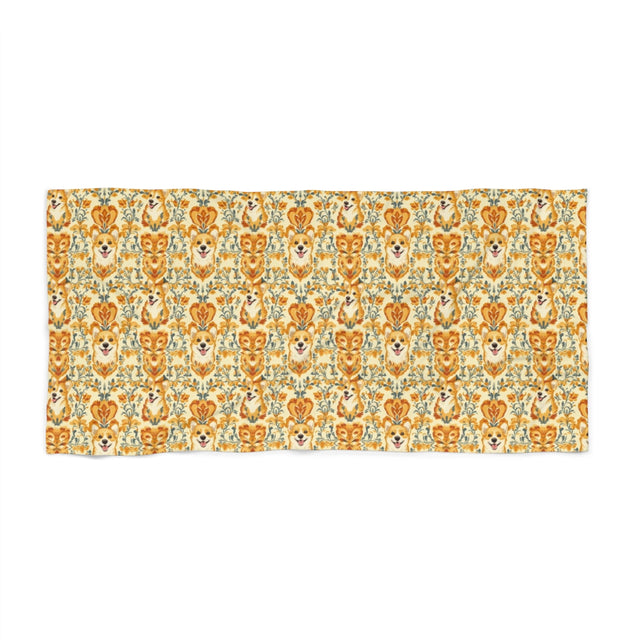 Amber Baroque Corgis Beach Towel
