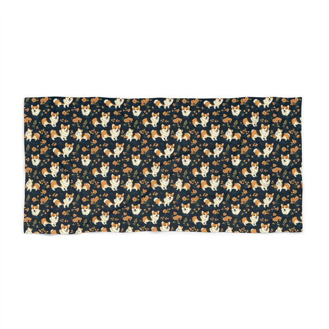 Autumn Bloom Corgis Beach Towel