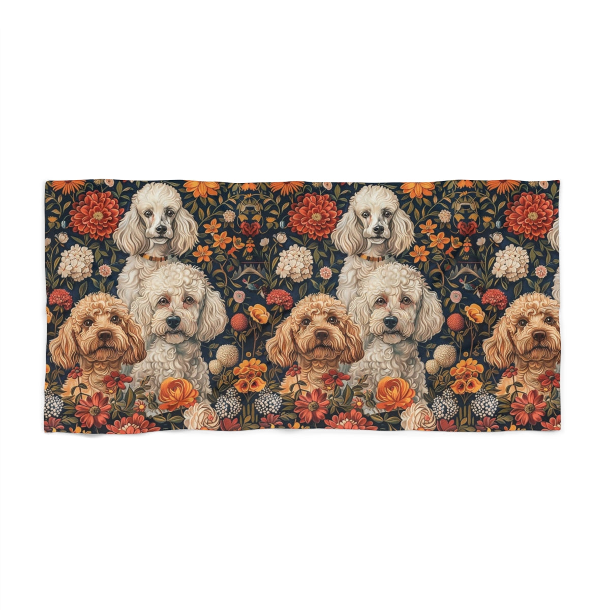 Autumn Bloom Poodles Beach Towel