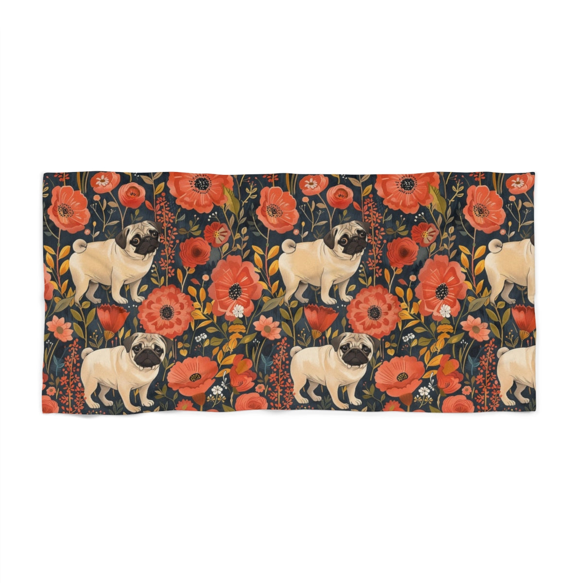 Autumn Bloom Pugs Beach Towel