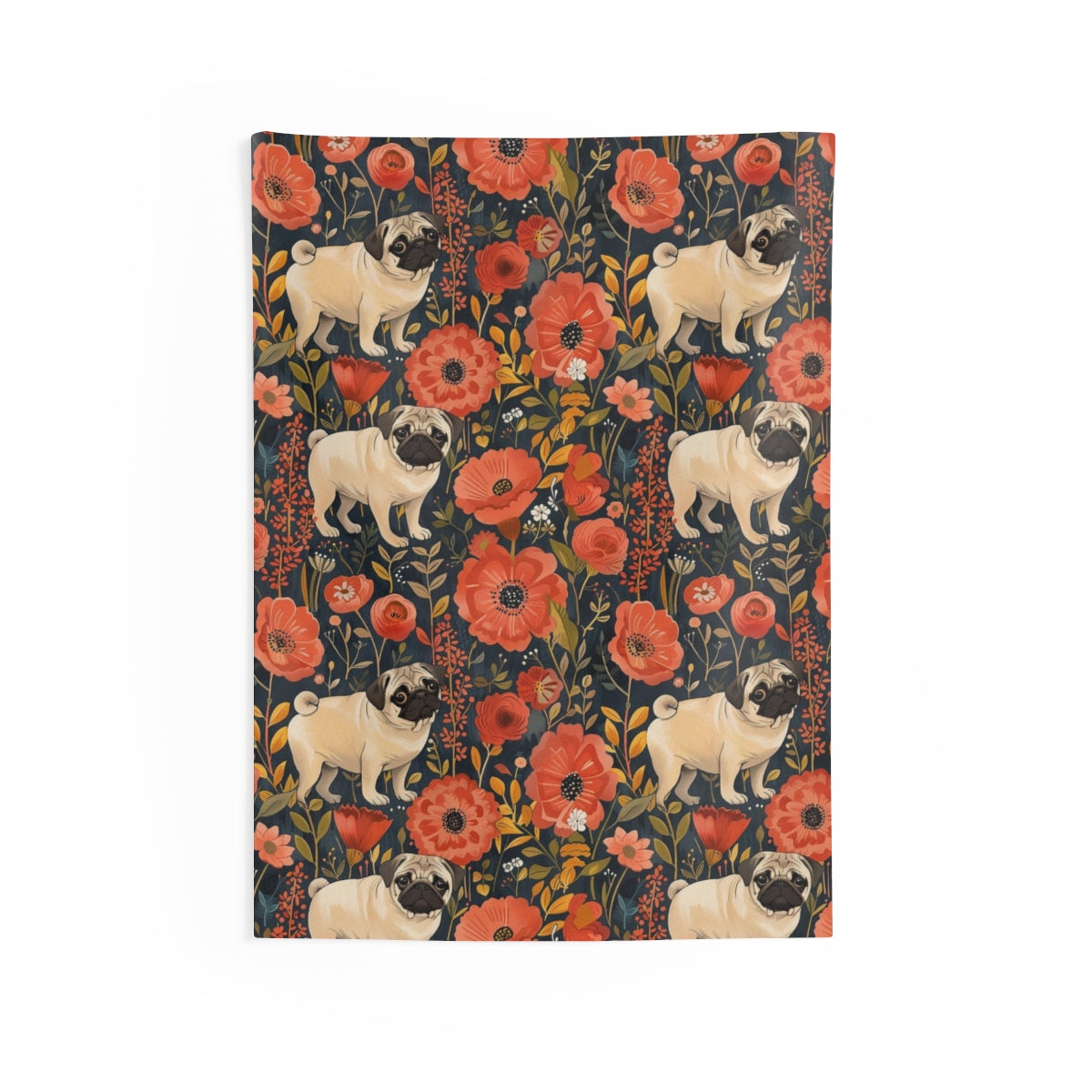 Autumn Bloom Pugs Wall Tapestry
