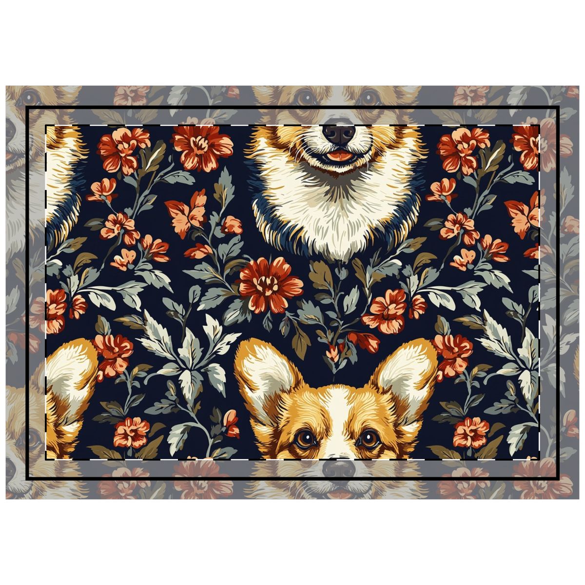 Autumn Blooms Corgi Throw Pillow