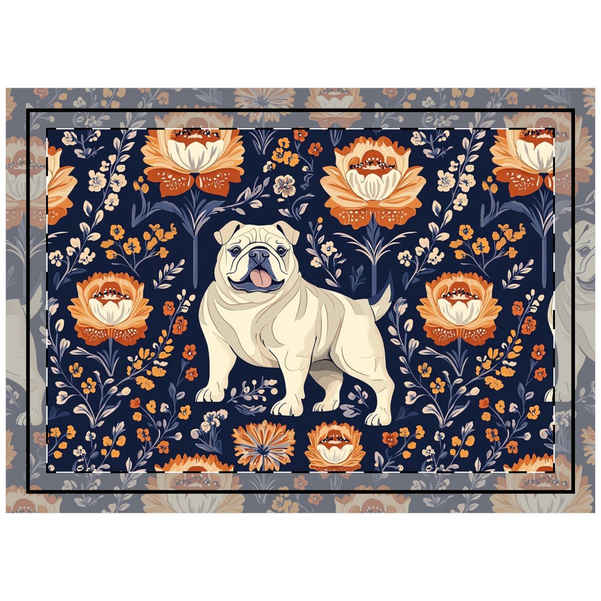 Autumn Blooms English Bulldog Throw Pillow