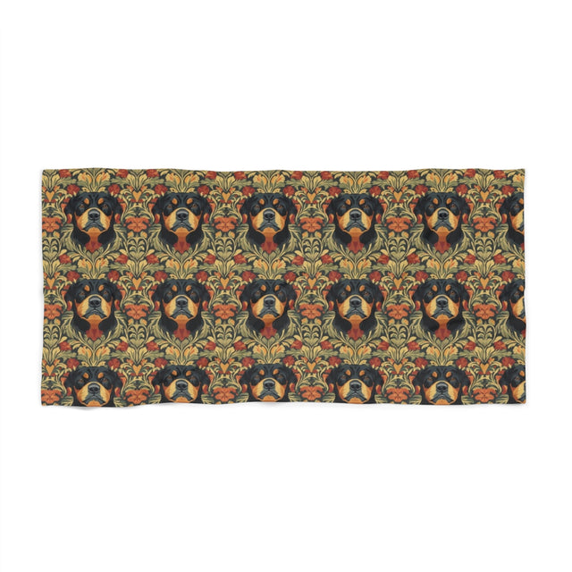 Autumn Damask Rottweilers Beach Towel