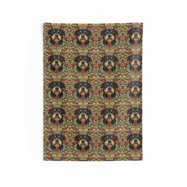 Autumn Damask Rottweilers Wall Tapestry
