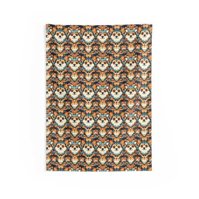 Autumn Folk Corgis Wall Tapestry