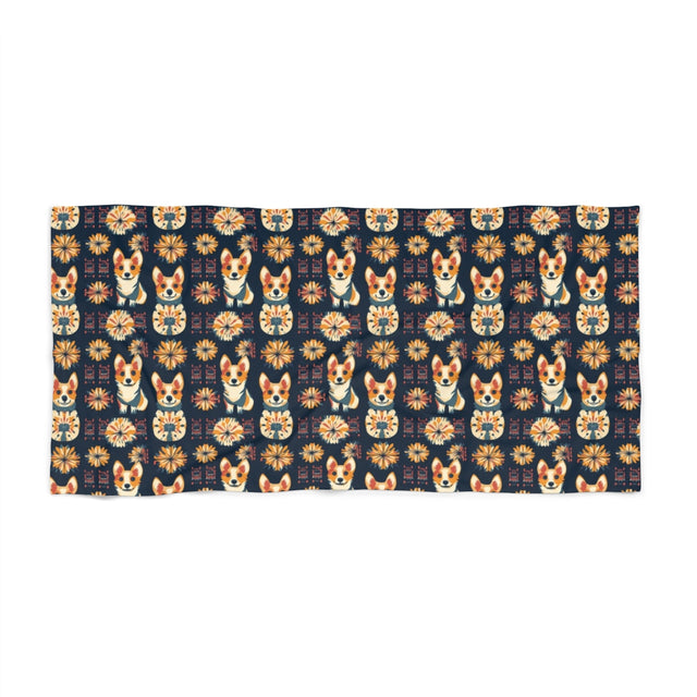 Autumn Folk Festival Corgis Beach Towel