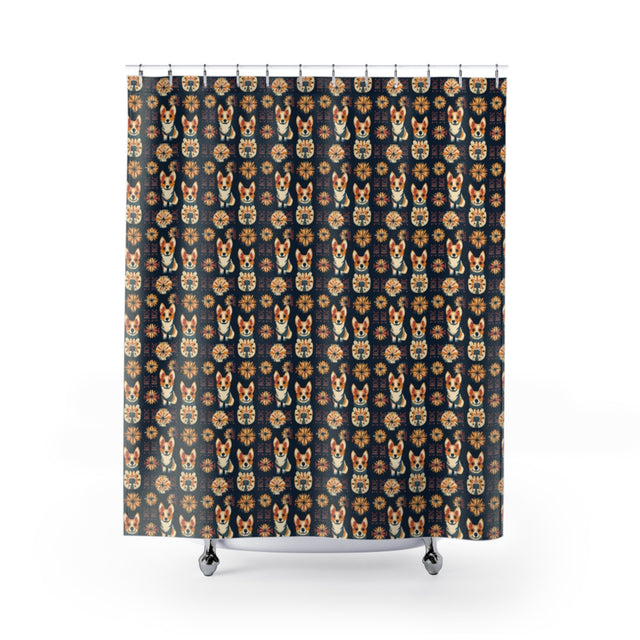 Autumn Folk Festival Corgis Shower Curtain