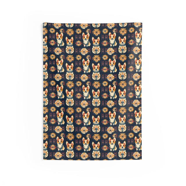 Autumn Folk Festival Corgis Wall Tapestry