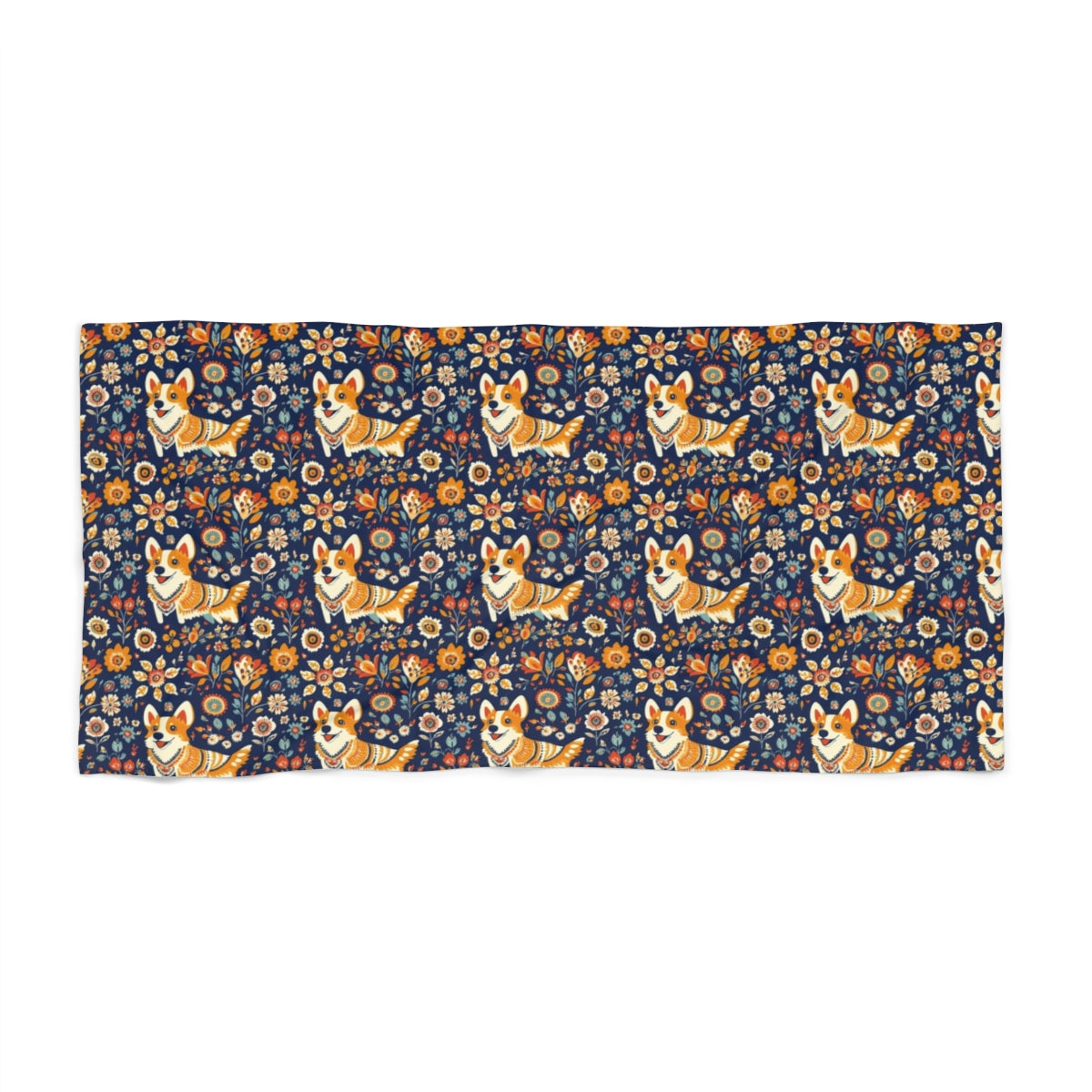 Autumn Folk Tale Corgis Beach Towel