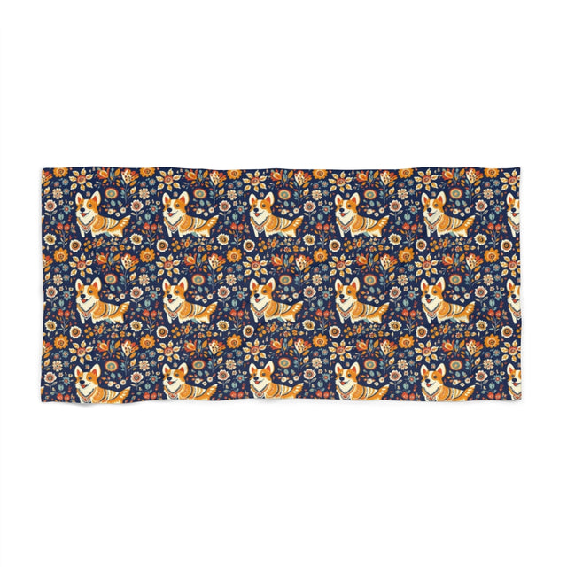 Autumn Folk Tale Corgis Beach Towel