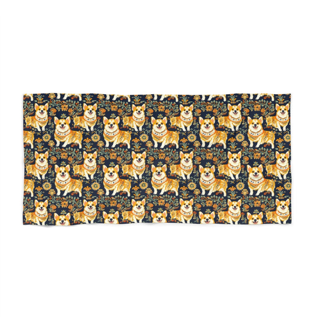 Autumn Folklore Corgis Beach Towel