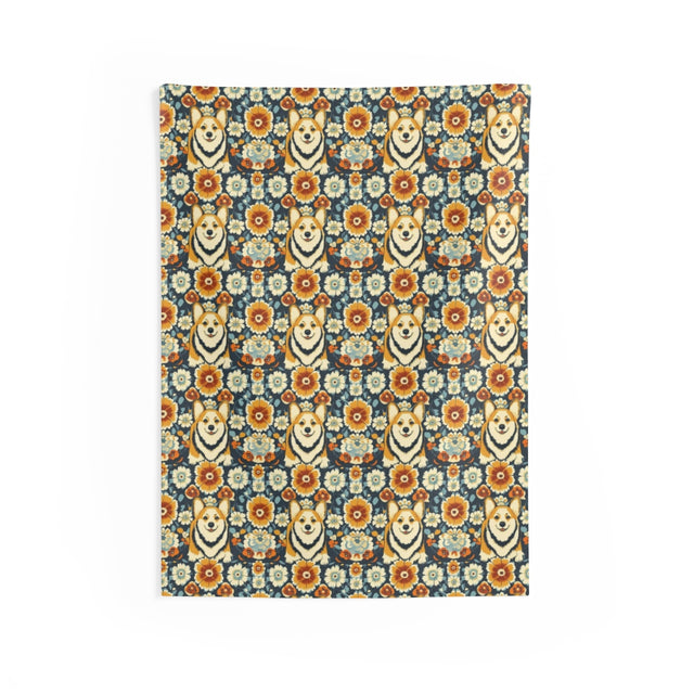 Autumn Garden Corgis Wall Tapestry