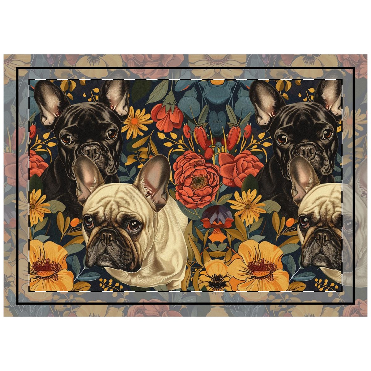 Autumn Garden Frenchies Throw Pillow