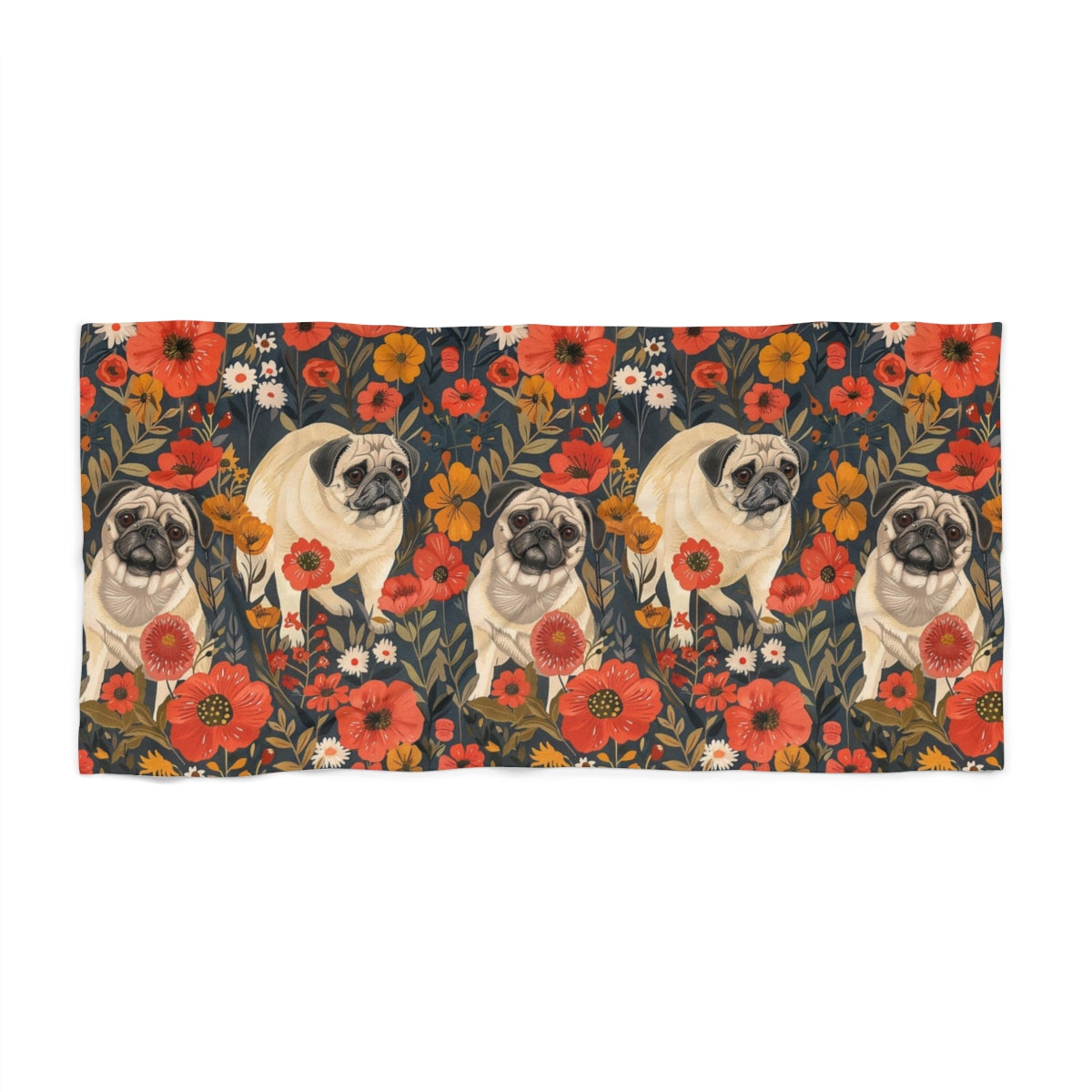 Autumn Garden Pugs Beach Towel