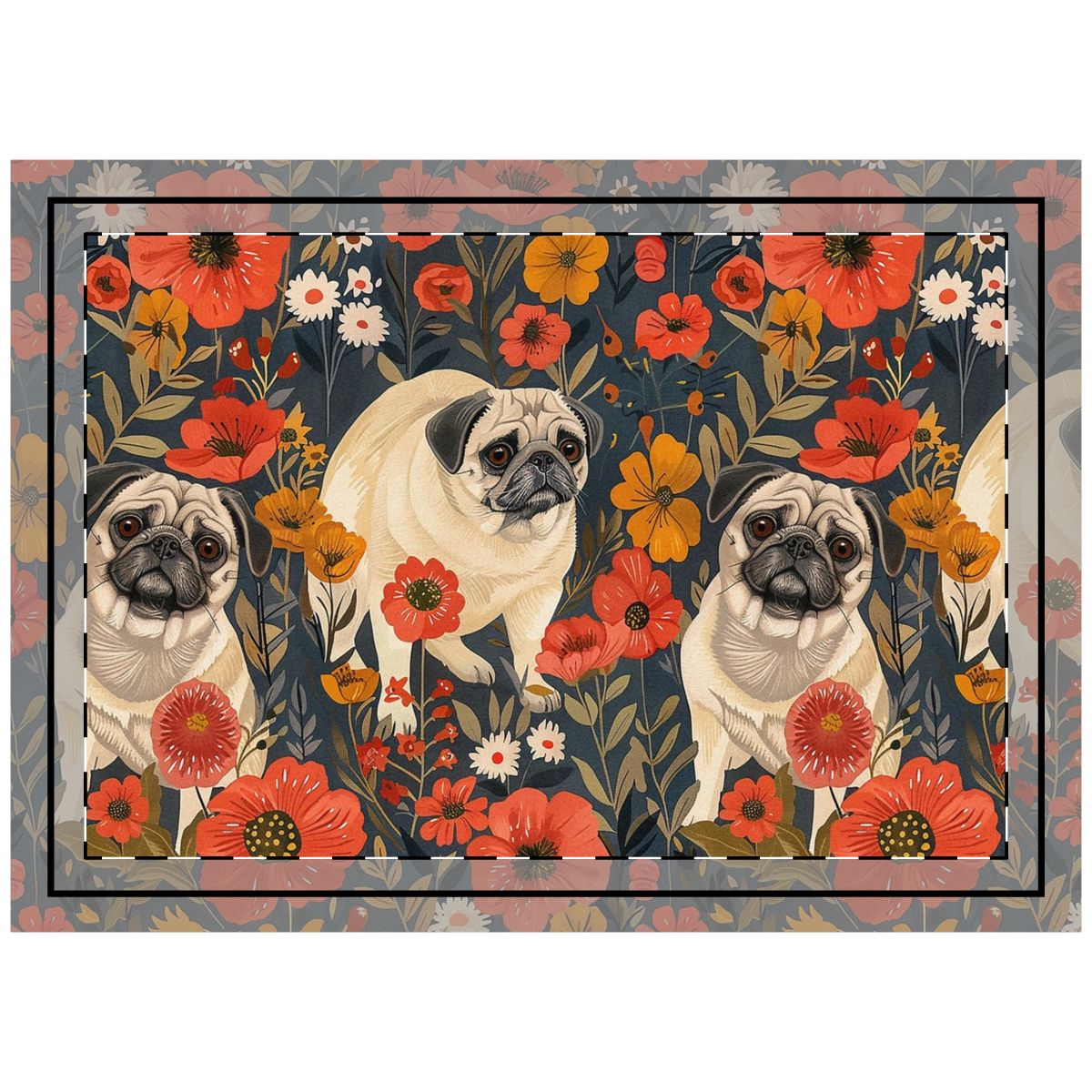 Autumn Garden Pugs Throw Pillow