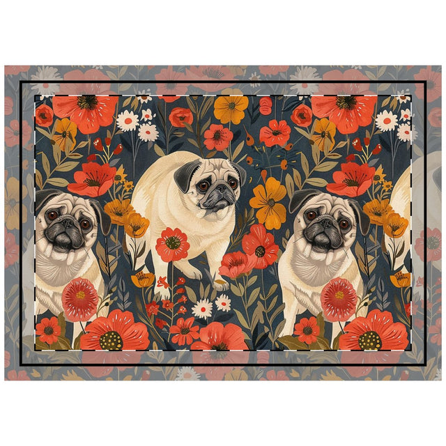 Autumn Garden Pugs Throw Pillow