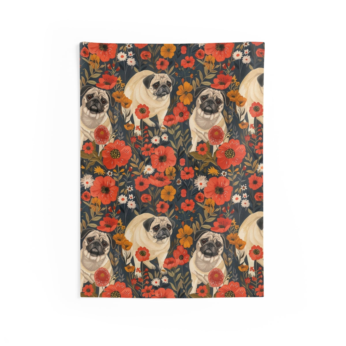 Autumn Garden Pugs Wall Tapestry