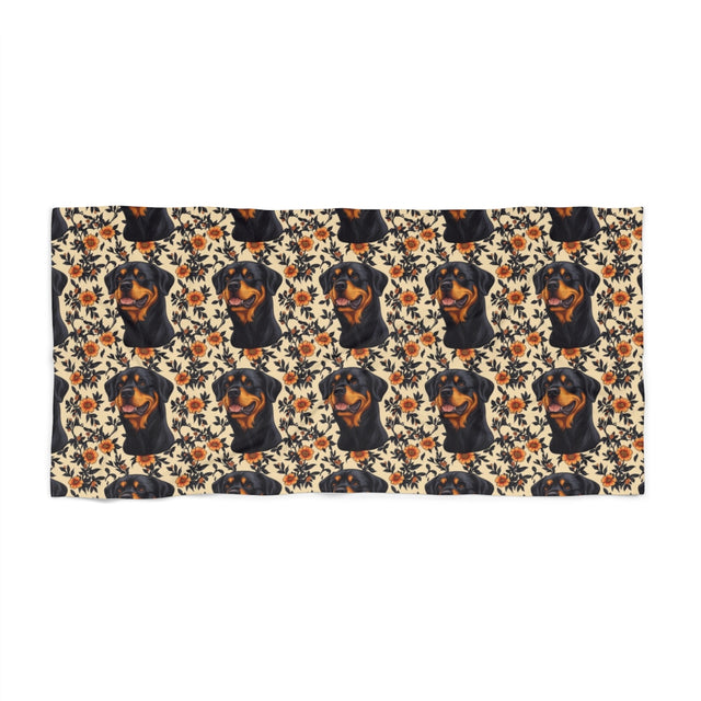 Autumn Garden Rottweilers Beach Towel