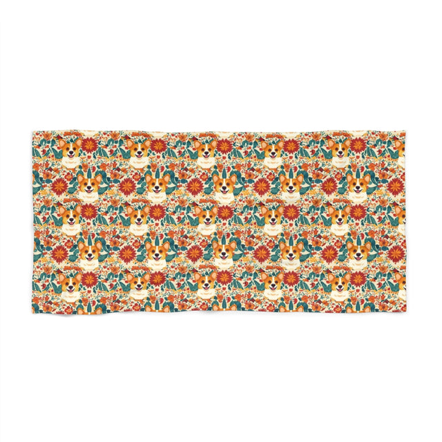 Autumn Harvest Corgis Beach Towel