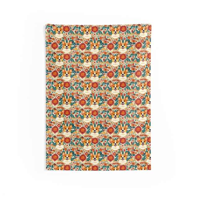 Autumn Harvest Corgis Wall Tapestry
