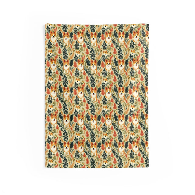 Autumn Meadow Corgis Wall Tapestry