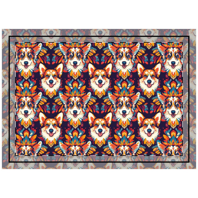 Aztec Sun Corgis Throw Pillow