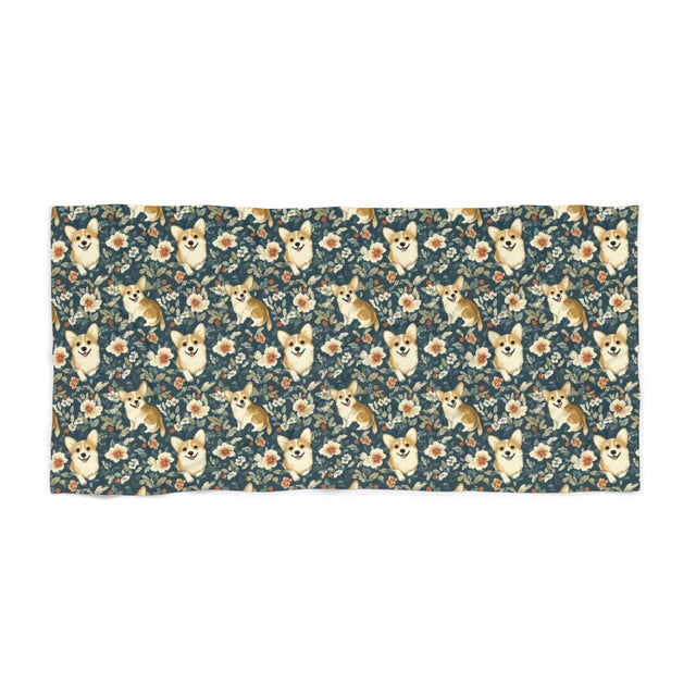 Botanical Bliss Corgis Beach Towel
