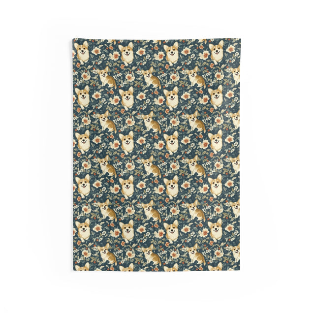 Botanical Bliss Corgis Wall Tapestry