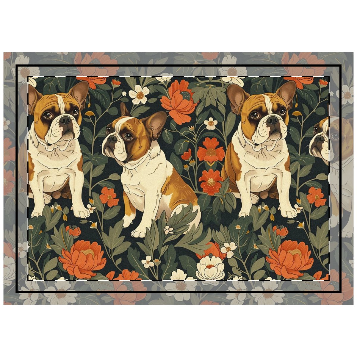 Botanical Bulldog Garden Throw Pillow