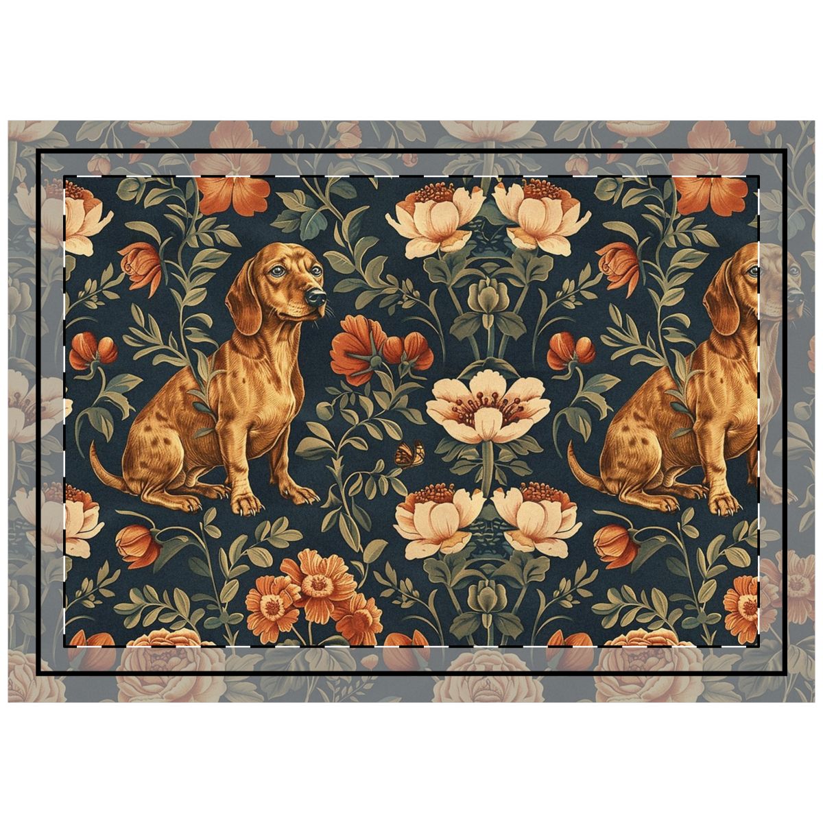 Botanical Tapestry Dachshunds Throw Pillow